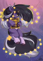 Size: 3300x4712 | Tagged: safe, artist:beardie, oc, oc only, oc:rivibaes, pony, unicorn, abstract background, cute, female, looking at you, mare, no pupils, one eye closed, solo
