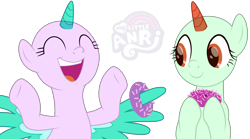 Size: 6483x3599 | Tagged: safe, artist:emperor-anri, oc, oc only, alicorn, pony, alicorn oc, base, donut, duo, female, food, hoof hold, horn, laughing, mare, simple background, spread wings, transparent background, wing hands, wings