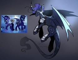 Size: 1645x1276 | Tagged: safe, artist:thelazyponyy, oc, oc only, alicorn, bat pony, bat pony alicorn, pony, alicorn oc, bat wings, curved horn, ethereal mane, helmet, hoof shoes, horn, raised hoof, starry mane, wings