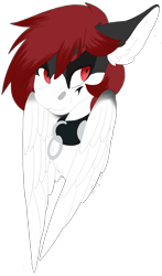 Size: 667x1134 | Tagged: safe, artist:missclaypony, oc, oc only, pegasus, pony, bust, chains, collar, ear fluff, pegasus oc, simple background, smiling, transparent background, wings