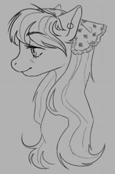 Size: 388x586 | Tagged: safe, artist:riceflowers_art, oc, oc only, oc:chamomillie, earth pony, pony, bust, female, grayscale, mare, monochrome, profile, solo