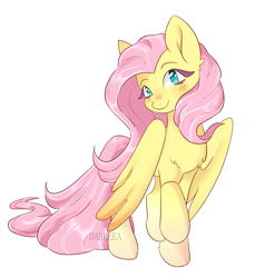 Size: 2644x2889 | Tagged: safe, artist:dahleea, fluttershy, pegasus, pony, g4, cute, female, high res, looking at you, mare, shyabetes, simple background, smiling, smiling at you, solo, white background