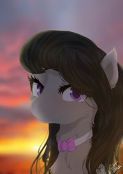 Size: 2480x3508 | Tagged: safe, artist:dashy21, octavia melody, earth pony, pony, g4, bust, cheek fluff, chest fluff, high res, solo, sunset