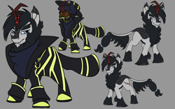 Size: 1920x1200 | Tagged: safe, artist:brainiac, oc, oc:smoke screen, kirin, firefighter, male, reference sheet, solo