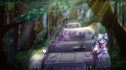 Size: 8774x4862 | Tagged: safe, artist:opal_radiance, oc, oc only, oc:opal rosamond, pegasus, pony, absurd resolution, candy, eyebrows, female, fixed, food, forest, german, lollipop, mare, panzer, panzer iv, pegasus oc, scenery, scenery porn, sitting, smiling, solar empire, solo, tank (vehicle), wehrmacht, world war ii