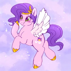 Size: 1102x1103 | Tagged: safe, artist:saddleup4love, pipp petals, pegasus, pony, g5, adorapipp, backwards cutie mark, blushing, colored wings, cute, eyebrows, female, flying, headband, mare, smiling, solo, spread wings, wings