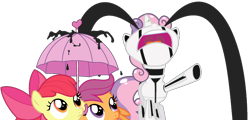 Size: 1344x647 | Tagged: safe, artist:hourglass-vectors, edit, editor:pagiepoppie12345, apple bloom, scootaloo, sweetie belle, earth pony, pegasus, pony, robot, robot pony, unicorn, friendship is witchcraft, g4, one bad apple, season 3, apple bloom's bow, bow, crying, cutie mark crusaders, female, filly, foal, hair bow, heart, horn, mini marshmelodrama, ocular gushers, oil, open mouth, partially open wings, sad, simple background, sweetie bot, transparent background, umbrella, volumetric mouth, wings