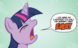 Size: 523x322 | Tagged: safe, artist:thom zahler, idw, official comic, twilight sparkle, pony, unicorn, g4, micro-series #1, my little pony micro-series, comic, dialogue, english, eyes closed, female, horn, mare, speech bubble, text, unicorn twilight, yelling