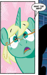 Size: 496x790 | Tagged: safe, idw, jade singer, summer mane, pony, unicorn, g4, my little pony micro-series, comic, cropped, dialogue, english, female, glasses, horn, mare, shocked, speech bubble, text