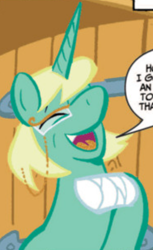 Size: 305x499 | Tagged: safe, idw, jade singer, summer mane, pony, unicorn, g4, my little pony micro-series, bandage, comic, cropped, dialogue, english, eyes closed, female, glasses, horn, laughing, mare, smiling, speech bubble, text