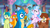 Size: 1600x900 | Tagged: safe, screencap, gallus, ocellus, sandbar, silverstream, smolder, yona, changedling, changeling, classical hippogriff, dragon, earth pony, griffon, hippogriff, pony, yak, g4, uprooted, bow, dragoness, female, hair bow, jewelry, male, monkey swings, necklace, reaction image, shocked, student six