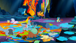 Size: 1600x900 | Tagged: safe, screencap, gallus, ocellus, sandbar, silverstream, smolder, yona, changedling, changeling, classical hippogriff, dragon, earth pony, griffon, hippogriff, pony, yak, g4, uprooted, student six