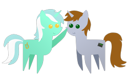 Size: 10000x6000 | Tagged: safe, alternate version, artist:freestadiumtix, lyra heartstrings, oc, oc:littlepip, pony, unicorn, fallout equestria, g4, boop, cute, duo, duo female, female, horn, lyrabetes, mare, pointy ponies, simple background, transparent background, unicorn oc
