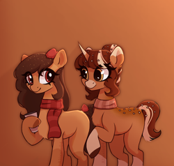 Size: 1950x1860 | Tagged: safe, artist:_alixxie_, oc, oc only, oc:kayla, oc:ruby, earth pony, pony, clothes, female, mare, scarf, striped scarf