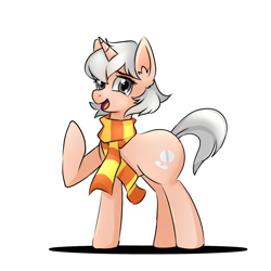 Size: 1280x1280 | Tagged: safe, artist:akissonyourpinky, oc, oc only, oc:paracetamol, pony, unicorn, clothes, female, horn, mare, scarf, shadow, simple background, smiling, striped scarf, white background