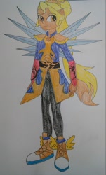 Size: 1737x2879 | Tagged: safe, artist:inuyasharocks01862, oc, oc only, human, equestria girls, g4, crystal guardian, equestria girls-ified, male, rainbow dash's crystal guardian outfit, rainbow dash's crystal guardian shoes, solo, traditional art