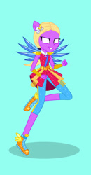 Size: 792x1524 | Tagged: safe, artist:dj-poltercat, rainbow dash, human, equestria girls, g4, base used, blue background, clothes swap, crossover, crystal guardian, cyan background, luigi's mansion 3, nikki (luigi's mansion 3), rainbow dash's crystal guardian outfit, rainbow dash's crystal guardian shoes, simple background, solo