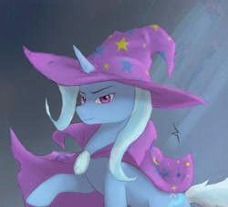 Size: 5500x5000 | Tagged: safe, artist:dastradraw, artist:dastrak, trixie, pony, unicorn, absurd resolution, cape, clothes, confident, female, hat, looking at you, mare, raised leg, smiling, solo, trixie's cape, trixie's hat