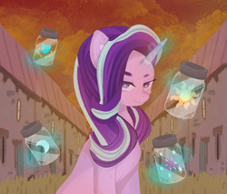 Size: 3400x2900 | Tagged: safe, artist:kittenwfody, starlight glimmer, pony, unicorn, g4, bad end, bust, confident, female, glowing, glowing horn, high res, horn, jar, levitation, lidded eyes, looking at you, magic, mare, our town, outdoors, princess cadance's cutie mark, princess celestia's cutie mark, princess luna's cutie mark, relapse, s5 starlight, sitting, solo, telekinesis, this will end in communism, three quarter view, twilight sparkle's cutie mark