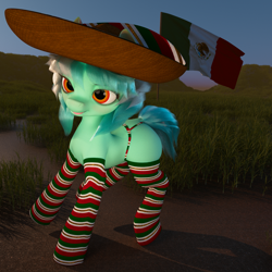 Size: 1920x1920 | Tagged: safe, artist:santiblocks, lyra heartstrings, pony, g4, 3d, 3d model, clothes, female, flag, mare, mexican flag, mexico, socks, solo, stockings, striped socks, thigh highs