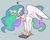 Size: 2660x2140 | Tagged: safe, artist:t72b, princess celestia, alicorn, pony, g4, angry, blushing, crown, female, floppy ears, flustered, frown, gray background, high res, hoof shoes, implied weight gain, jewelry, lidded eyes, looking down, mare, nose wrinkle, peytral, regalia, scale, scrunchy face, simple background, solo, spread wings, the ass was fat, uge, weight woe, wings