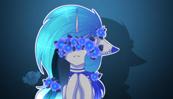 Size: 3239x1851 | Tagged: safe, artist:elektra-gertly, oc, oc only, pony, unicorn, 2018, bust, floral head wreath, flower, hooves together, horn, old art, solo, unicorn oc