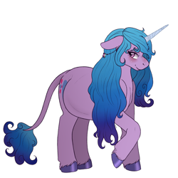Size: 3000x3000 | Tagged: safe, artist:ponykittenboi, derpibooru exclusive, izzy moonbow, pony, unicorn, g5, blushing, cute, eyebrows, female, floppy ears, freckles, gradient mane, high res, izzy mombow, leonine tail, lidded eyes, looking at you, mare, pregnant, raised hoof, signature, simple background, smiling, smiling at you, solo, sparkles, tail, white background