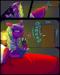 Size: 1080x1350 | Tagged: safe, artist:jully-park, misty brightdawn, opaline arcana, alicorn, pony, unicorn, comic:can i sleep with you, g5, my little pony: a new generation, spoiler:g5, spoiler:my little pony: make your mark, duo, duo female, family, female, filly, filly misty brightdawn, foal, implied misty brightdawn, korean, mama opaline, mare, mother and child, mother and daughter