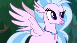 Size: 1246x703 | Tagged: safe, screencap, silverstream, classical hippogriff, hippogriff, g4, non-compete clause, female, jewelry, necklace, raised eyebrow, solo, spread wings, wings