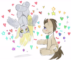 Size: 6121x5135 | Tagged: safe, artist:arwencuack, derpy hooves, doctor whooves, time turner, pegasus, pony, g4, absurd resolution, adorable face, colored sketch, confused, cute, duo, female, heart, love, male, mare, romance, romantic, shipping, simple background, sketch, stallion, upside down, white background