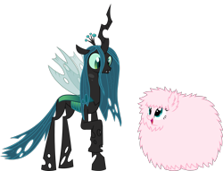 Size: 2622x2004 | Tagged: safe, artist:viperbrony454, queen chrysalis, oc, oc:fluffle puff, changeling, changeling queen, earth pony, pony, g4, duo, female, high res, simple background, transparent background, vector