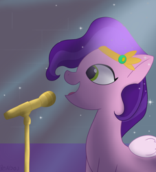 Size: 2000x2200 | Tagged: safe, artist:reinbou, pipp petals, pegasus, pony, g5, female, headband, high res, light, mare, microphone, simple background, singing, solo, sparkles