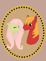 Size: 500x667 | Tagged: safe, artist:novalley, big macintosh, fluttershy, earth pony, pegasus, pony, g4, bust, ears back, eyes closed, female, male, mare, ship:fluttermac, shipping, stallion, straight, traditional art