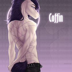 Size: 2000x2000 | Tagged: safe, artist:dementra369, oc, oc only, oc:coffin, anthro, clothes, high res, male, partial nudity, scar, solo, topless