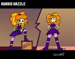 Size: 1080x850 | Tagged: safe, artist:chihirovx, adagio dazzle, human, equestria girls, g4, boots, box, disguise, disguised siren, female, looking at you, pose, raised leg, shoes, simple background