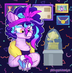 Size: 1755x1792 | Tagged: safe, artist:pink-pone, oc, hybrid, zony, clothes, female, roller skates, skates, solo, trophy