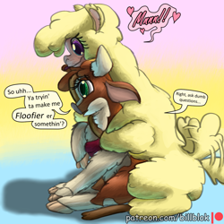 Size: 1080x1080 | Tagged: safe, artist:firefanatic, arizona (tfh), paprika (tfh), alpaca, cow, them's fightin' herds, community related, cuddling, cute, fluffy, hug, paprikadorable, tail, tail wag, talking, tongue out
