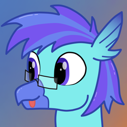 Size: 7000x7000 | Tagged: safe, artist:freestadiumtix, oc, oc only, oc:devereux, classical hippogriff, hippogriff, :p, beak, blue background, bust, cute, glasses, gradient background, male, ocbetes, orange background, simple background, solo, tongue out