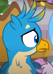 Size: 553x769 | Tagged: safe, screencap, gallus, silverstream, classical hippogriff, griffon, hippogriff, g4, my little pony: friendship is magic, the hearth's warming club, cropped, male, offscreen character, solo focus