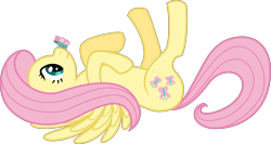 Size: 4914x2607 | Tagged: safe, alternate version, artist:mfg637, derpibooru exclusive, fluttershy, butterfly, pony, g4, .svg available, butterfly on nose, cute, daaaaaaaaaaaw, female, insect on nose, lying down, mare, on back, shyabetes, simple background, solo, svg, transparent background, vector