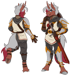 Size: 1962x2085 | Tagged: safe, alternate version, artist:skylleon, oc, oc only, oc:heartstring fiddler, anthro, unguligrade anthro, anthro oc, armor, knight, male, simple background, solo, sword, transparent background, weapon