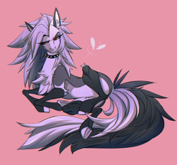 Size: 1280x1189 | Tagged: safe, artist:1an1, demon, demon pony, earth pony, hellhound, pony, broken hearts, chest fluff, choker, clothes, collar, ear piercing, fluffy tail, hellaverse, hellborn, hellhound pony, helluva boss, lidded eyes, loona (helluva boss), piercing, ponified, red eyes, solo, spiked choker, spiked collar, stockings, tail, thigh highs