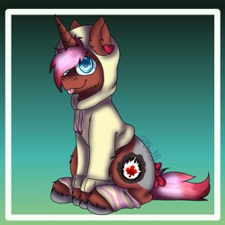 Size: 1439x1439 | Tagged: safe, artist:bluemoon, oc, oc:heartstring fiddler, pony, :p, bow, clothes, cute, hoodie, old art, old cutie mark, pink mane, solo, tongue out