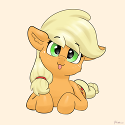 Size: 4000x4000 | Tagged: safe, artist:yelowcrom, applejack, earth pony, pony, g4, cheek fluff, cute, ear fluff, female, jackabetes, looking at you, mare, silly, silly pony, simple background, solo, tongue out