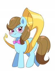 Size: 1574x2048 | Tagged: safe, artist:leo19969525, beauty brass, earth pony, pony, g4, blushing, bowtie, cute, cutie brass, female, mare, musical instrument, simple background, smiling, solo, sousaphone, white background