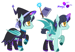 Size: 2872x1984 | Tagged: safe, artist:starrspice, oc, oc only, oc:phazma, alicorn, bat pony, bat pony alicorn, pony, undead, vampire, vampony, alicorn oc, bat pony oc, bat wings, boots, cloak, clothes, commission, dress, dungeons and dragons, ear piercing, earring, fantasy class, female, glowing, glowing horn, hat, horn, jewelry, magic, mare, markings, necromancer, pen and paper rpg, piercing, ponified, ponified oc, raised hoof, reference sheet, rpg, shoes, simple background, solo, transparent background, wings, witch hat, wizard hat