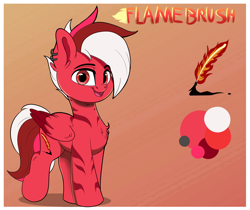 Size: 2290x1920 | Tagged: safe, artist:joaothejohn, oc, oc only, oc:flamebrush, pegasus, pony, chest fluff, cute, looking at you, pegasus oc, reference sheet, simple background, smiling, walking, wings