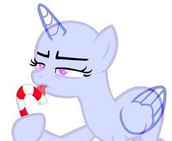 Size: 1024x840 | Tagged: safe, artist:lilith1light, oc, oc only, alicorn, pony, g4, alicorn oc, base, candy, candy cane, eyelashes, female, food, grumpy, hoof hold, horn, licking, mare, simple background, solo, tongue out, transparent background, wings