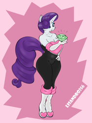 Size: 750x1000 | Tagged: safe, artist:lisandro256, rarity, unicorn, anthro, g4, breasts, busty rarity, chaos emerald, clothes, cosplay, costume, curvy, female, gem, hourglass figure, rouge the bat costume, solo, sonic the hedgehog (series)