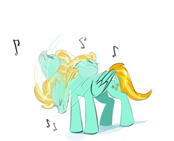 Size: 1277x1037 | Tagged: safe, artist:testostepone, lightning dust, pegasus, pony, g4, colored sketch, eyes closed, female, headbang, music notes, simple background, solo, white background